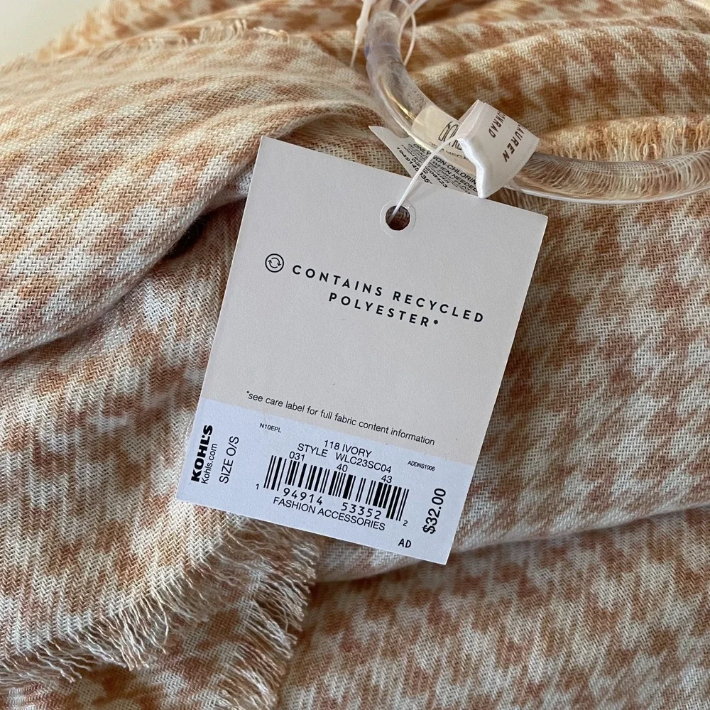 NWT Lauren Conrad Pastel Pink Houndstooth Scarf Fringe Layering Preppy Old Money